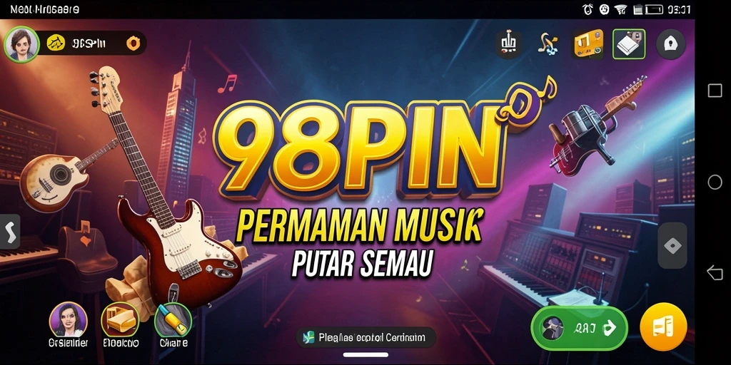 Screenshot utama 98SPIN menampilkan gameplay seru dalam menebak lagu.