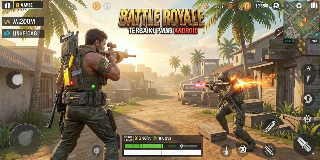 Screenshot A200M menunjukkan aksi pertarungan Battle Royale yang intens.