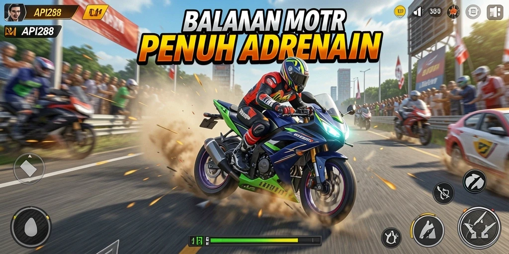 Gameplay seru dalam balapan motor yang mendebarkan.
