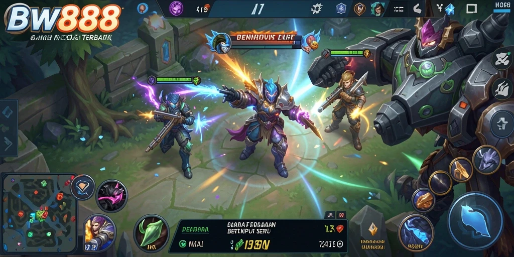 Tampilan gameplay mendebarkan dari BW888 di arena pertempuran MOBA.