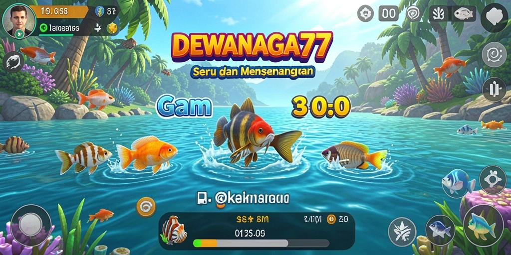 Screenshot gameplay DEWANAGA77 menunjukkan pemain menangkap ikan dengan teknik memancing yang menarik.