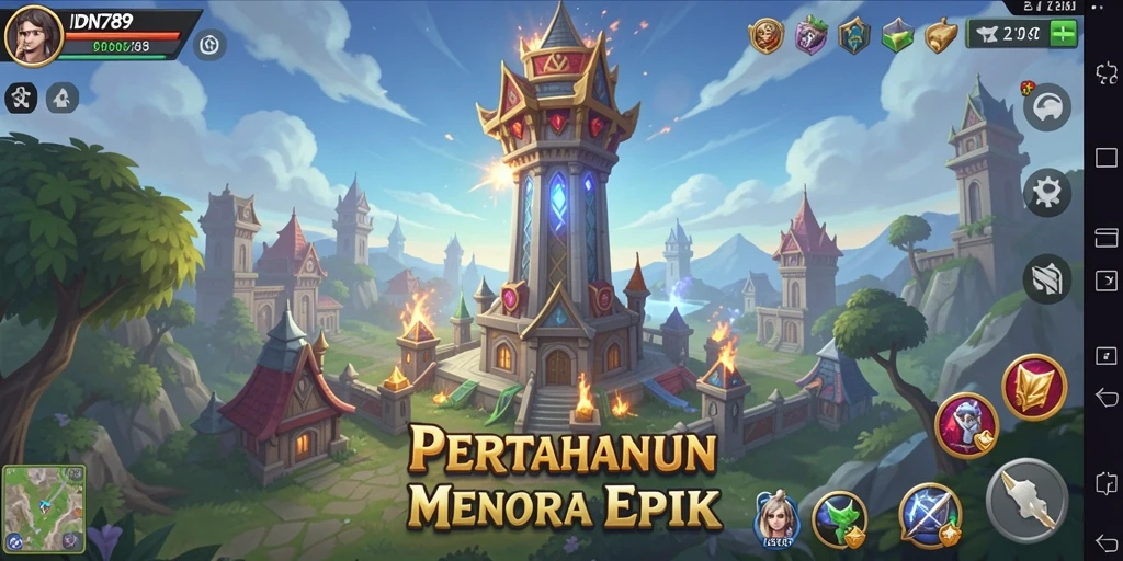 Screenshot gameplay menunjukkan aksi pertahanan menara yang mendebarkan.