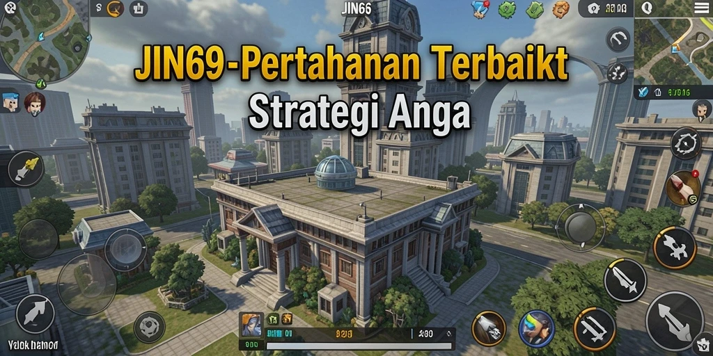 Screenshot utama JIN69 menampilkan pertahanan menara yang strategis dan penuh aksi.