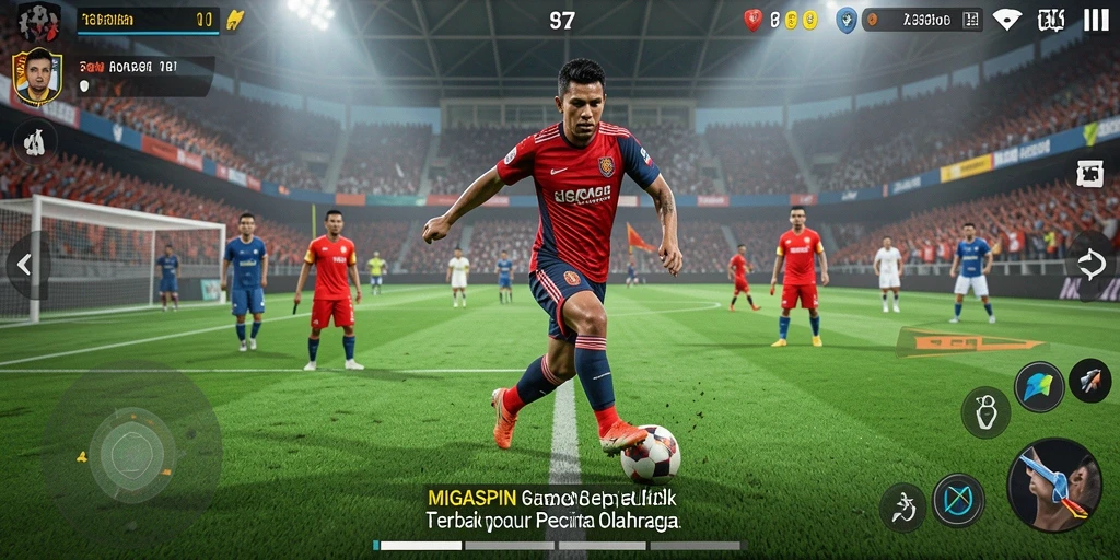 Screenshot MIGASPIN menunjukkan momen seru dalam permainan sepak bola.