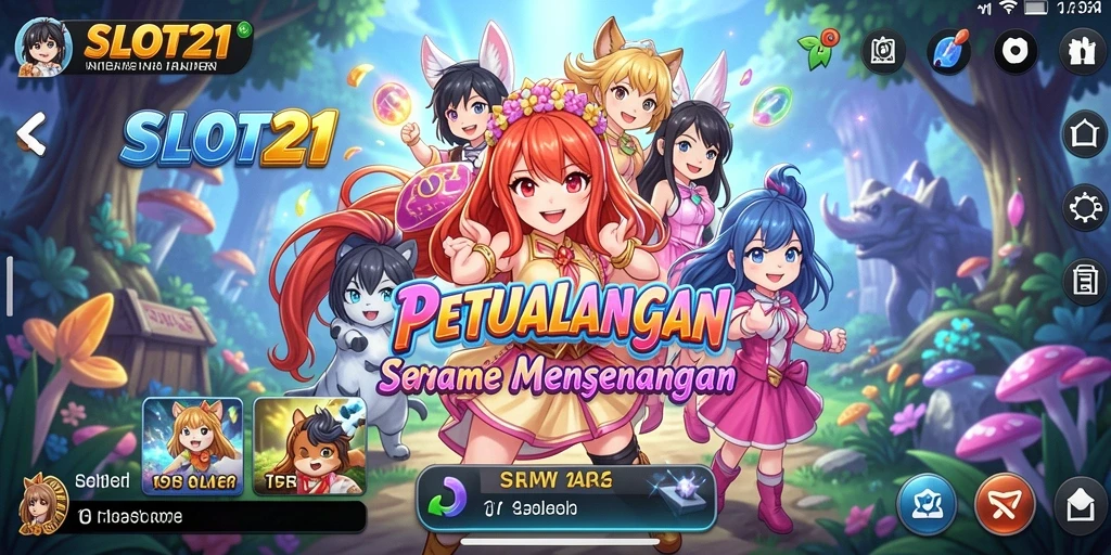 Screenshot menunjukkan gameplay seru dengan karakter anime yang dinamis.