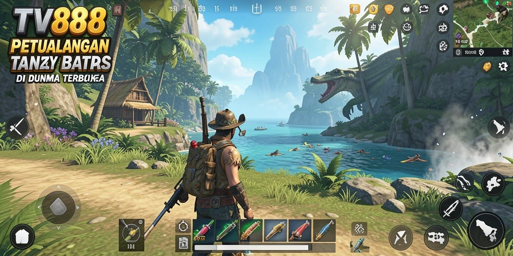 Screenshot gameplay TV888 menunjukkan petualangan epik di dunia terbuka.